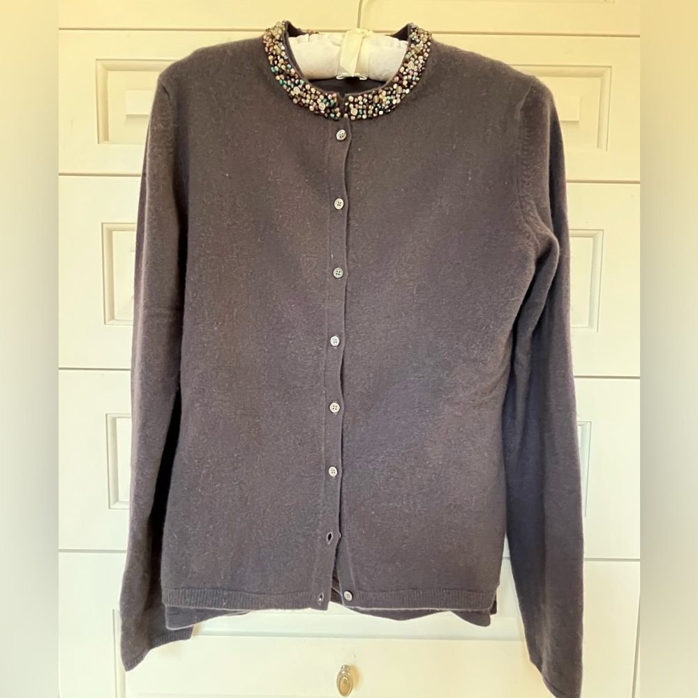TSE Women's Cardigan with Embellished Collar - Deep Purple